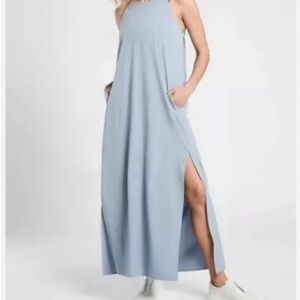 Athleta Hayes Pleated Maxi Dress Light Blue, LARGE TALL